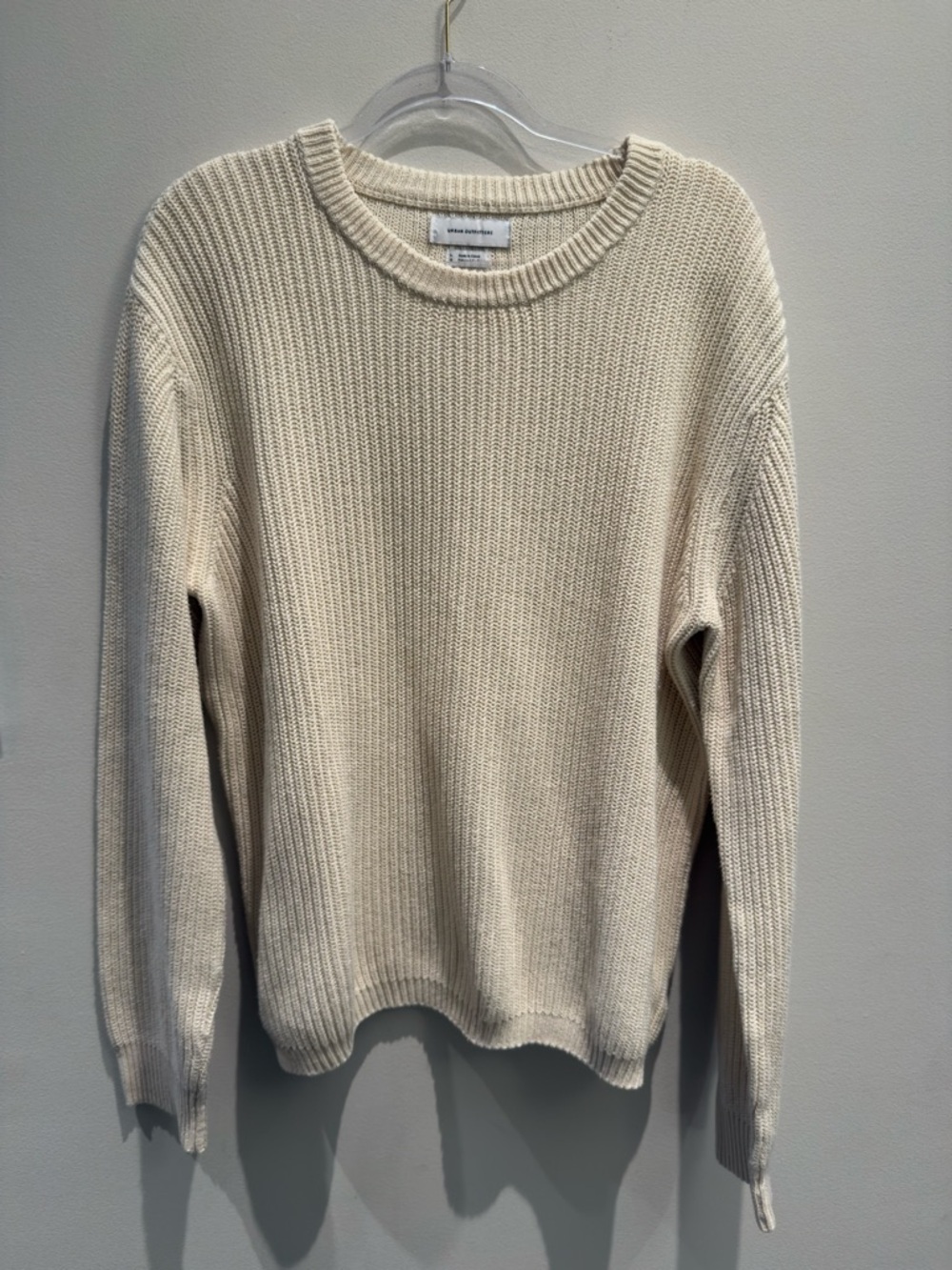 Urban Outfitters Chunky Ribbed Knit Cream Crewneck Sweater Size L Women’s